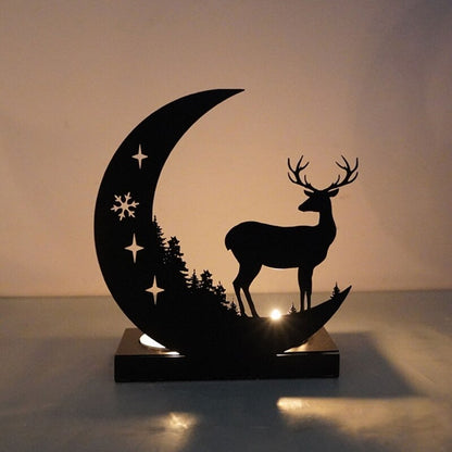 Deer Shining in the Moonlight Metal Tealight Candle Holder