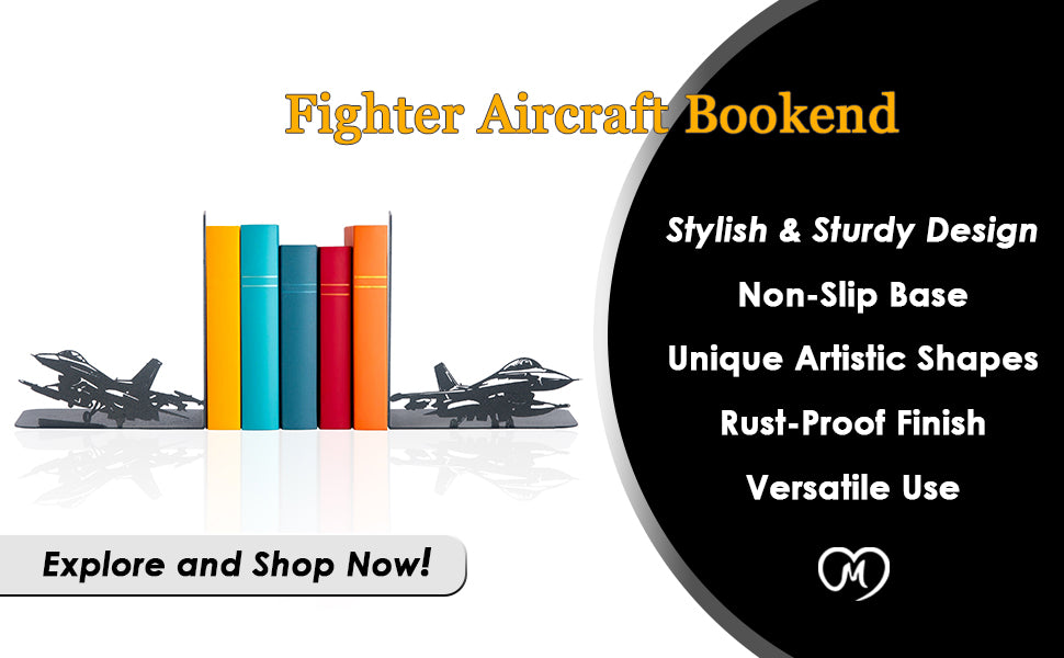 Fighter Aircraft Metal Bookends, Decorative Aircraft Book ends, Military Planes and Soldiers Book Stands, Military Themed Book Holder, Perfect Gift for Aviators