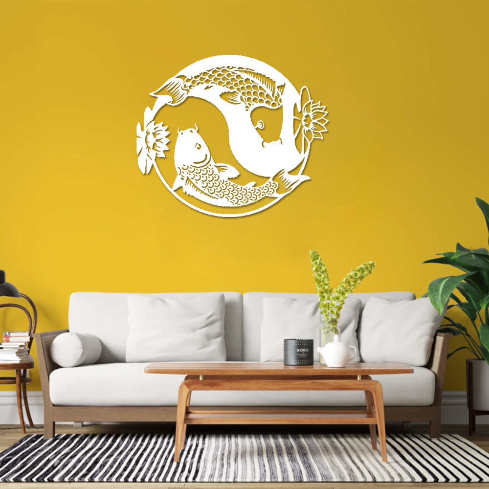 Yin Yang Shape Koi Fish Figurine Wall Decor