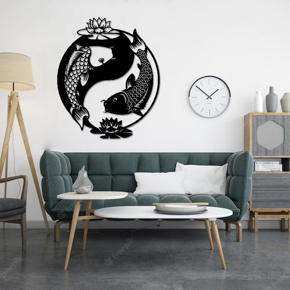 Yin Yang Shape Koi Fish Figurine Wall Decor