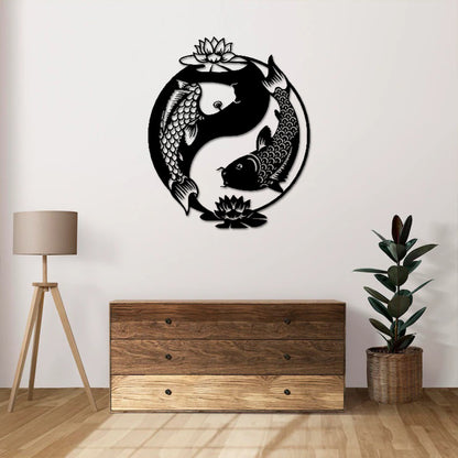 Yin Yang Shape Koi Fish Figurine Wall Decor
