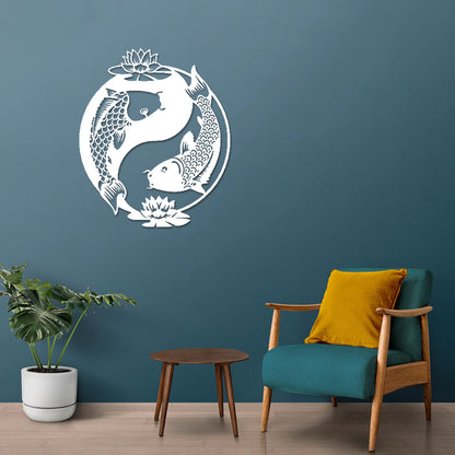 Yin Yang Shape Koi Fish Figurine Wall Decor