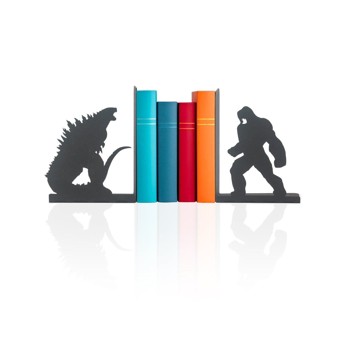Godzlla vs King Kong Movie Character Bookends, Fantastic Film Heroes Figured Book Support,Super Hero Silhouetted Bookcase, Decorative Metal Book End, Best Gift for Kids and Book Lovers