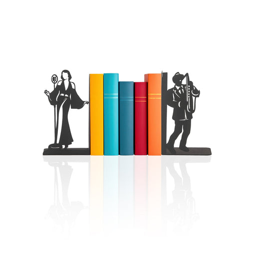 Jazz Musicians Metal Bookends, Singer and Saxophone Player Silhouettes, Decorative Music Themed Book Holders, Soloist Silhouette Bookend, Musician Book Stand, Best Gift for Music Lovers