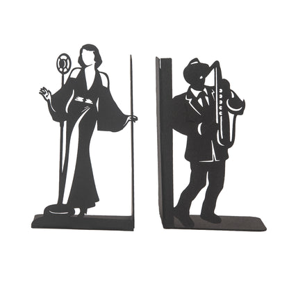 Jazz Musicians Metal Bookends, Singer and Saxophone Player Silhouettes, Decorative Music Themed Book Holders, Soloist Silhouette Bookend, Musician Book Stand, Best Gift for Music Lovers