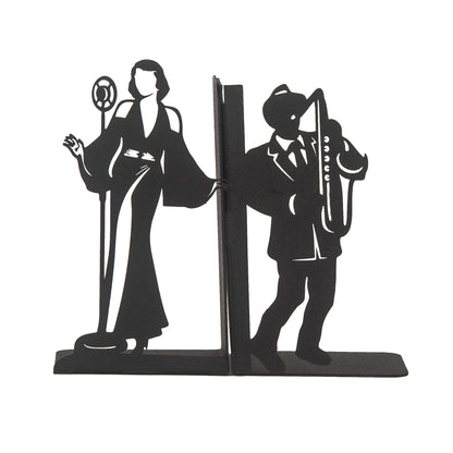 Jazz Musicians Metal Bookends, Singer and Saxophone Player Silhouettes, Decorative Music Themed Book Holders, Soloist Silhouette Bookend, Musician Book Stand, Best Gift for Music Lovers
