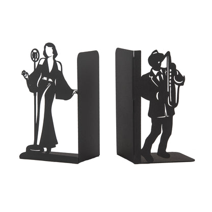 Jazz Musicians Metal Bookends, Singer and Saxophone Player Silhouettes, Decorative Music Themed Book Holders, Soloist Silhouette Bookend, Musician Book Stand, Best Gift for Music Lovers