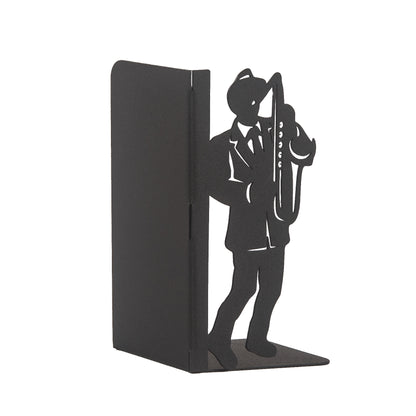 Jazz Musicians Metal Bookends, Singer and Saxophone Player Silhouettes, Decorative Music Themed Book Holders, Soloist Silhouette Bookend, Musician Book Stand, Best Gift for Music Lovers