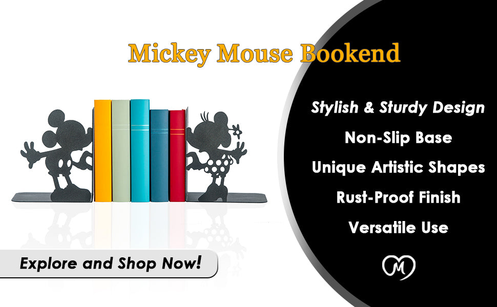 Mickey and Minnie Bookends, Cartoon Characters Book end, Mouse Figures Bookend, Decorative Comics Metal Bookends, Cartoon Themed Book Supports for Kids, Mr and Mrs Mouse Book Ends, Gift for Kids