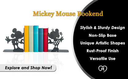 Mickey and Minnie Bookends, Cartoon Characters Book end, Mouse Figures Bookend, Decorative Comics Metal Bookends, Cartoon Themed Book Supports for Kids, Mr and Mrs Mouse Book Ends, Gift for Kids
