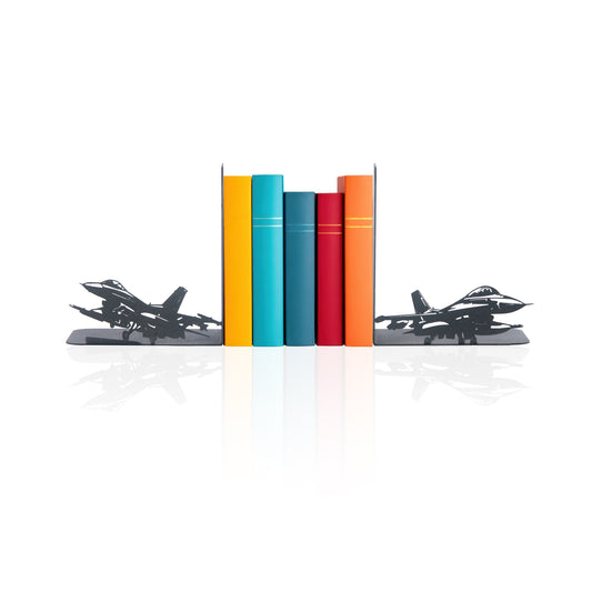 Fighter Aircraft Metal Bookends, Decorative Aircraft Book ends, Military Planes and Soldiers Book Stands, Military Themed Book Holder, Perfect Gift for Aviators