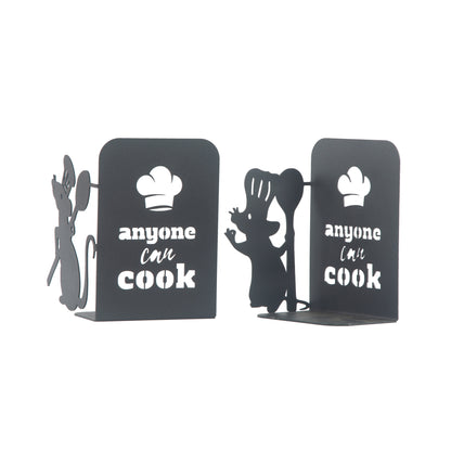 Ratatouille Bookends, Chef Mouse Cartoon Book Support, Decorative Ratatouille Themed Book Ends, Always Cook with Love, Bookends for Kitchen, Heavy Duty Book Stand for Cook Books, Gift for Chefs