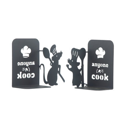 Ratatouille Bookends, Chef Mouse Cartoon Book Support, Decorative Ratatouille Themed Book Ends, Always Cook with Love, Bookends for Kitchen, Heavy Duty Book Stand for Cook Books, Gift for Chefs