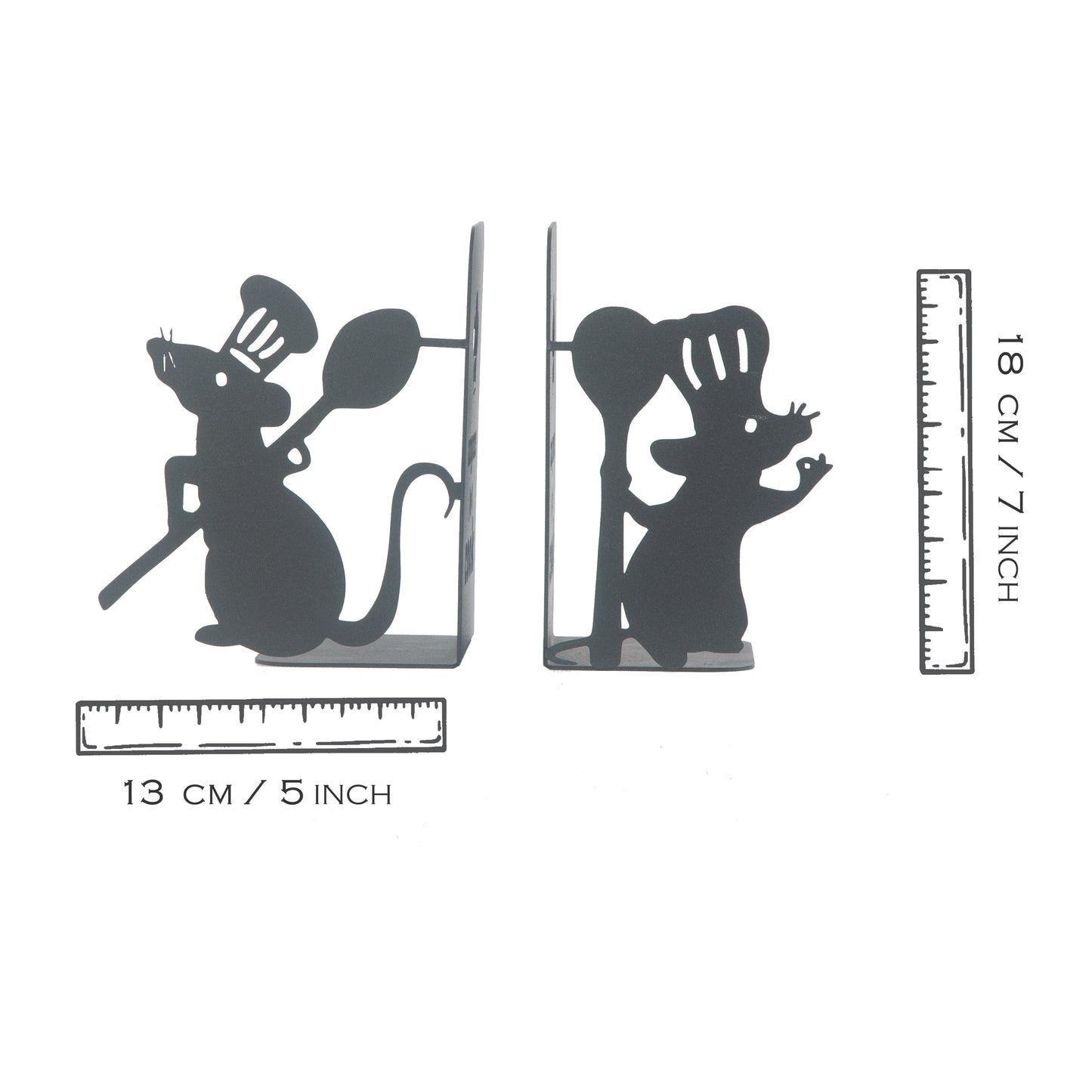 Ratatouille Bookends, Chef Mouse Cartoon Book Support, Decorative Ratatouille Themed Book Ends, Always Cook with Love, Bookends for Kitchen, Heavy Duty Book Stand for Cook Books, Gift for Chefs
