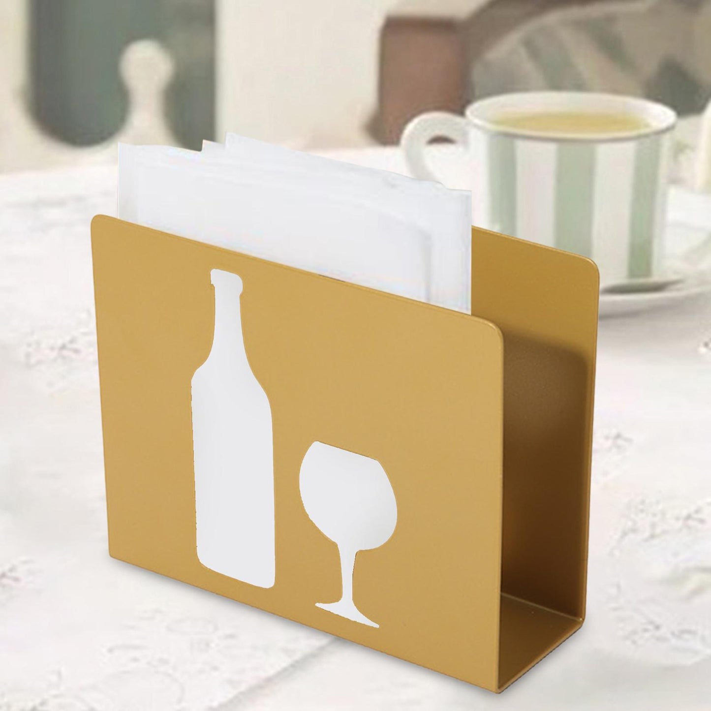 Wine And Glass Metal Napkin Holder