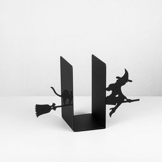Halloween Themed Bookend with Flying Broomstick Witch Figure