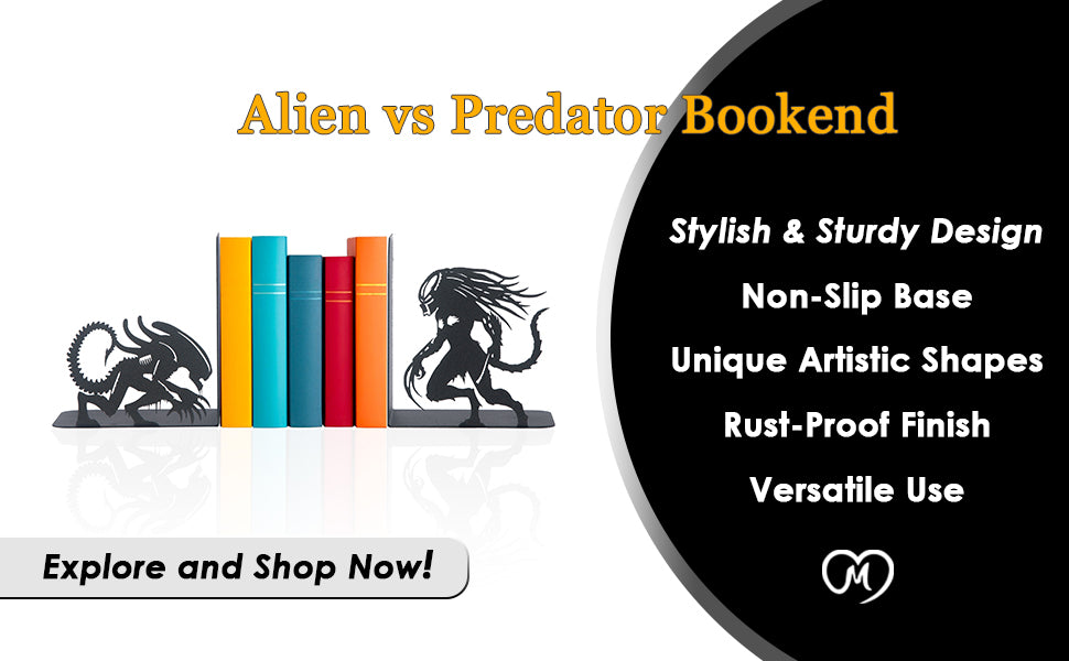 Alien and Predator Book End, Alien Silhouette Bookends, Super Heroes Book Stands, Predator Figured Book Holders, Gift for Kids, Prometheus Themed Book Ends, Space Themed Book Ends